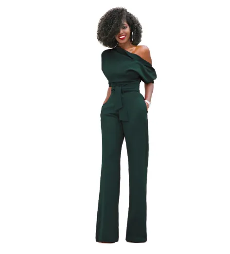 Off the shoulder buttoned wide leg pants Army Green - Shop at LoveMi