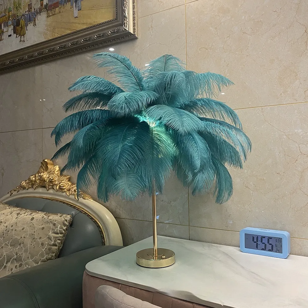 Natural Ostrich Feather Usb Charging Night Lamp
