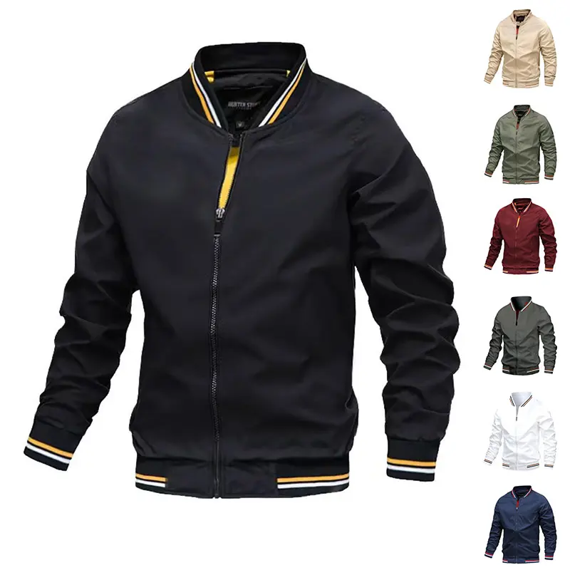 Men's Striped Zip-up Jacket with Pockets Fashion Casual Outerwear