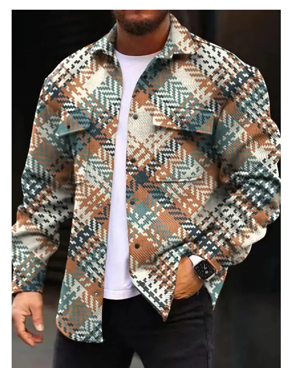 Men's Double Pocket Houndstooth Jacket Long Sleeve