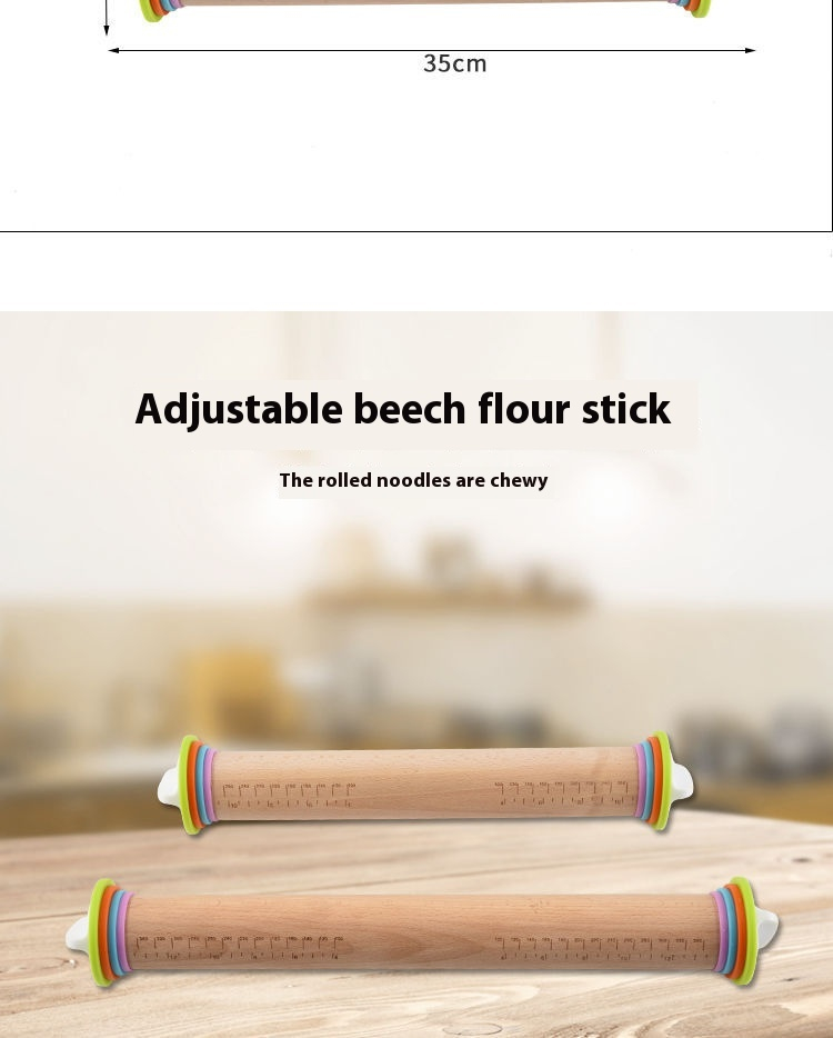 Adjustable Beech Solid Color Rolling Pin