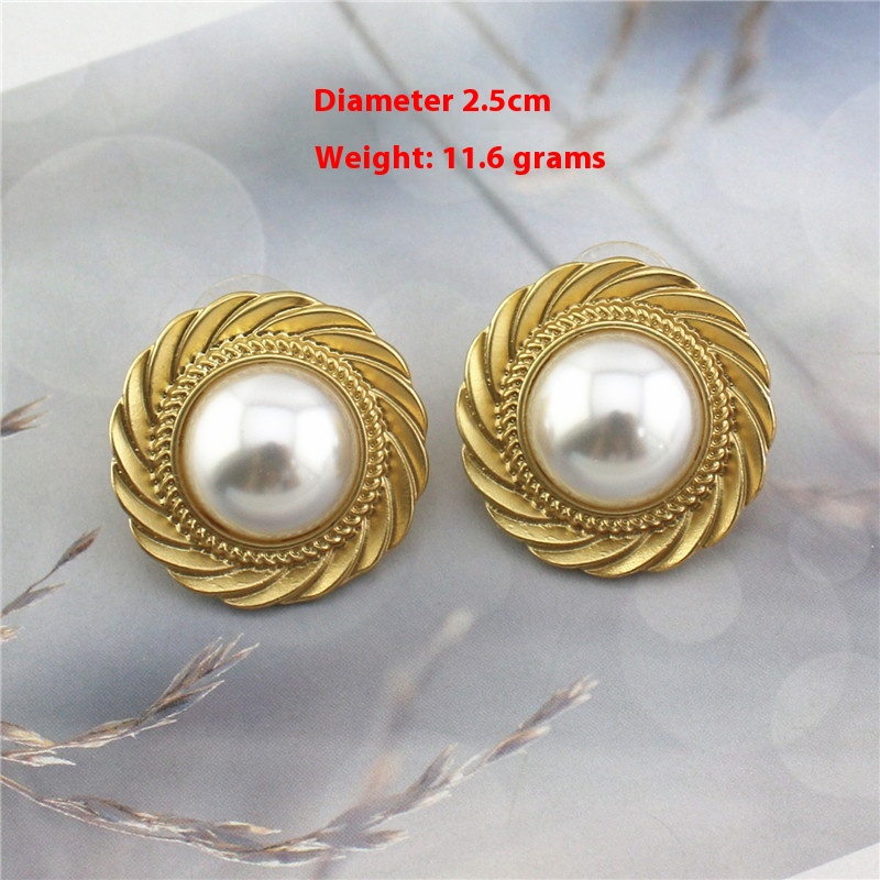 Retro Exaggerated Alloy Inlaid Pearl Earrings For Women