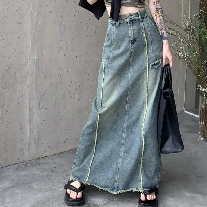American Design Sense Niche Slimming Skirt Retro Burr Washed Overalls