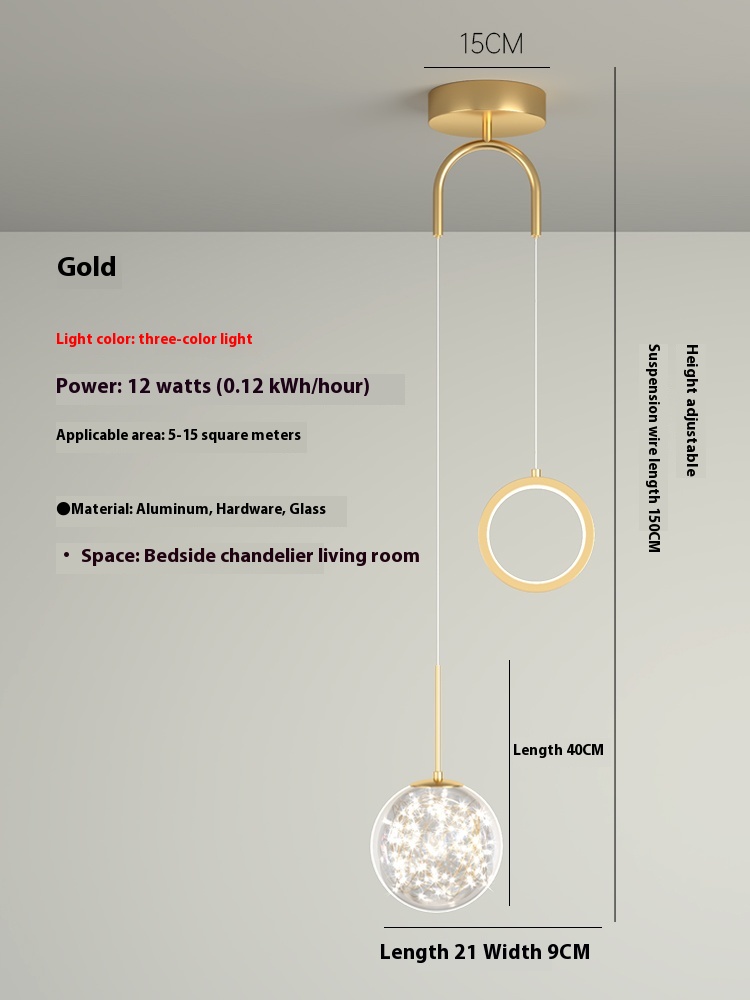 Bedroom Bedside Small Droplight Modern Minimalist - Image 2