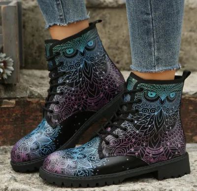 Casual Lace Up High Top Round Toe Martin Boots Black - Shop at LoveMi