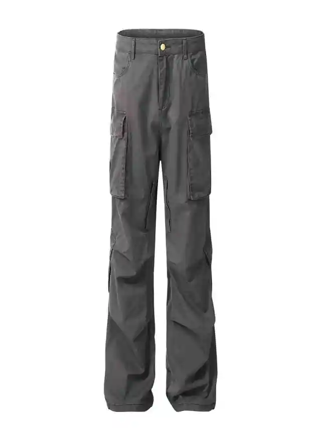 Retro Multi pocket Cargo Loose Straight Casual Pants Gray - Shop at LoveMi