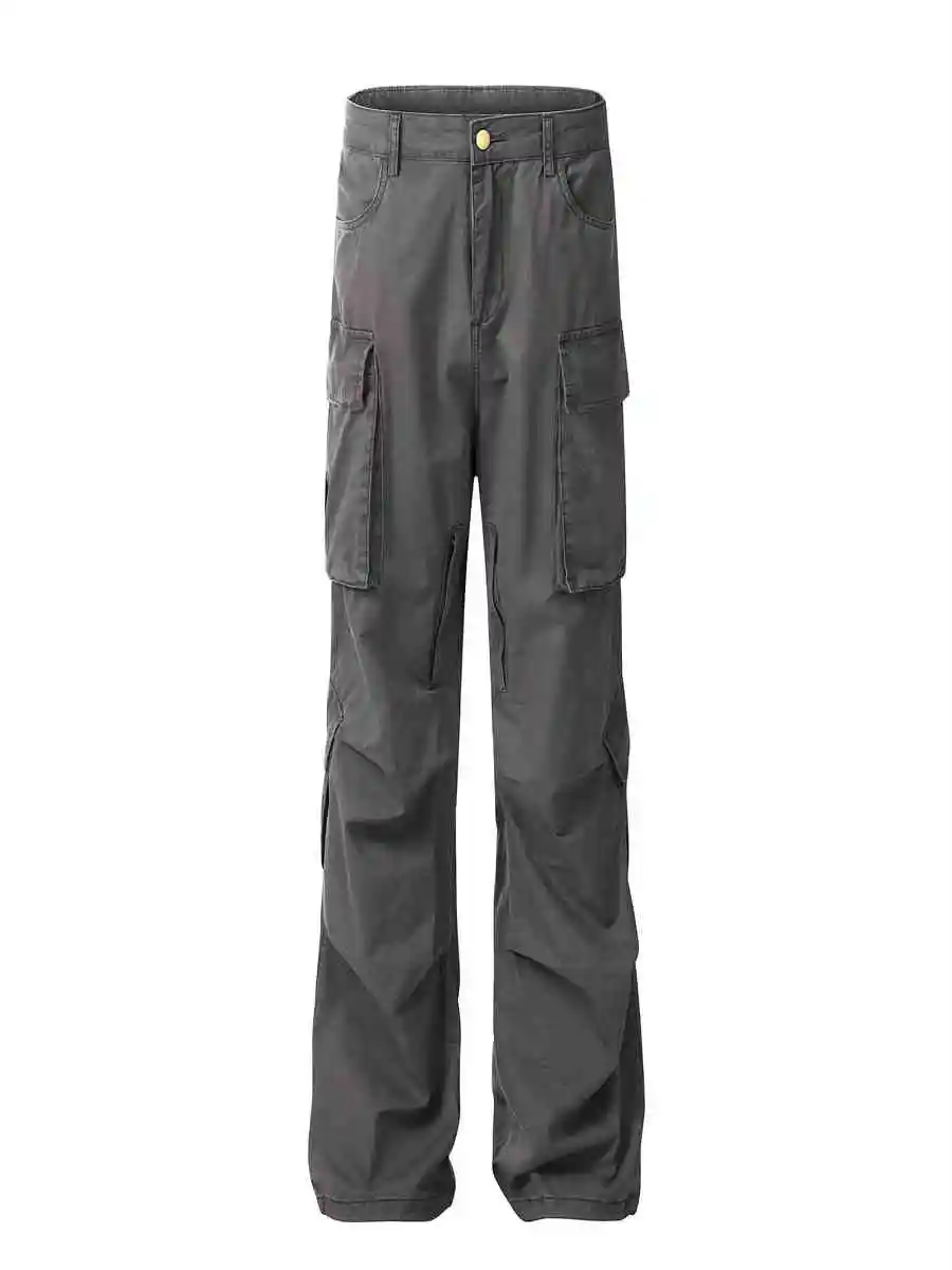 Retro Multi-pocket Cargo Loose Straight Casual Pants - Gray