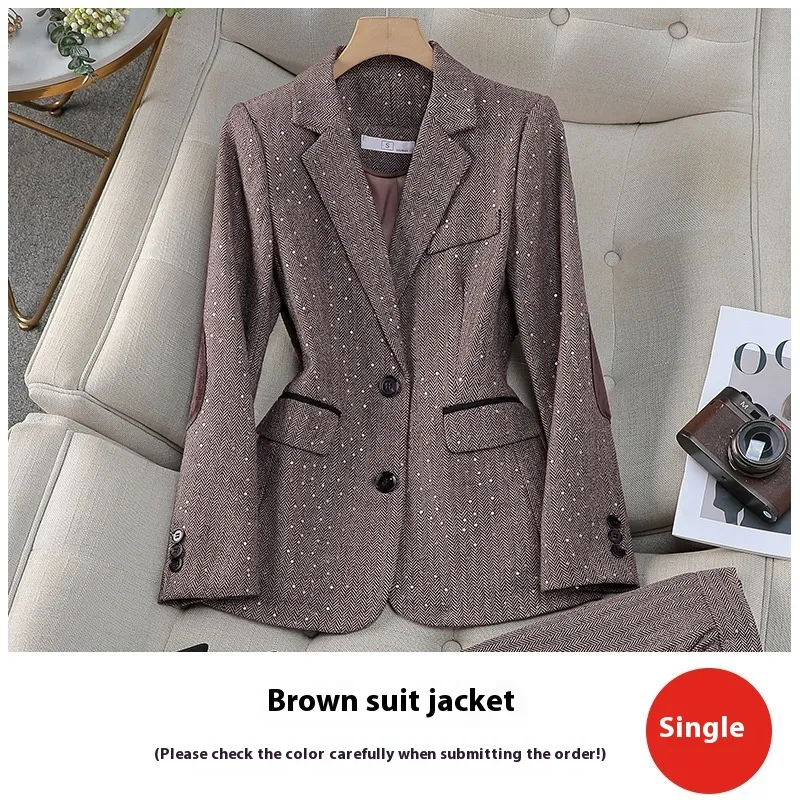 New Gray Professional Long Sleeve Women's Two-piece Suit - Brown