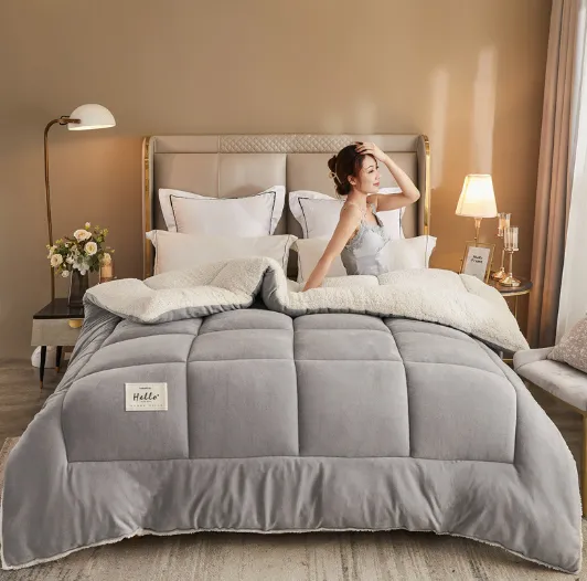 Simple Style Embroidered Skin-friendly Down Velvet Duvet - Gentleman Gray
