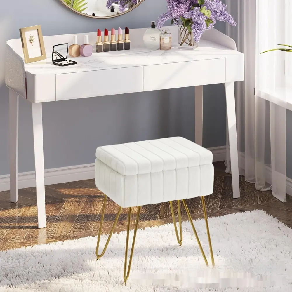 Dresser Square White Small Size Makeup Stool