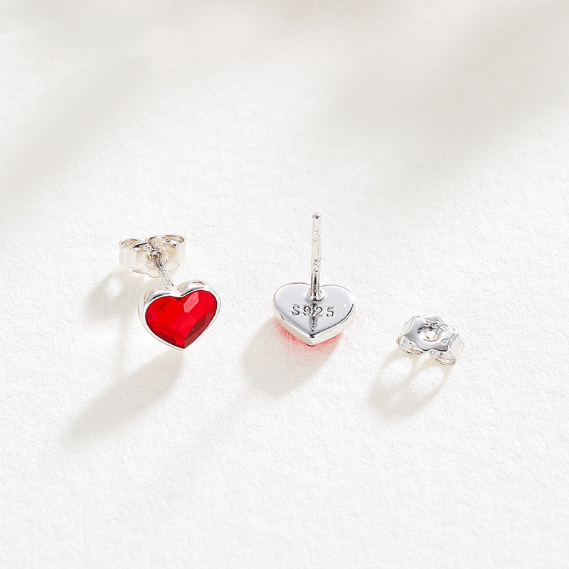 Fashion Red Small Heart 925 Sterling Silver Stud Earrings