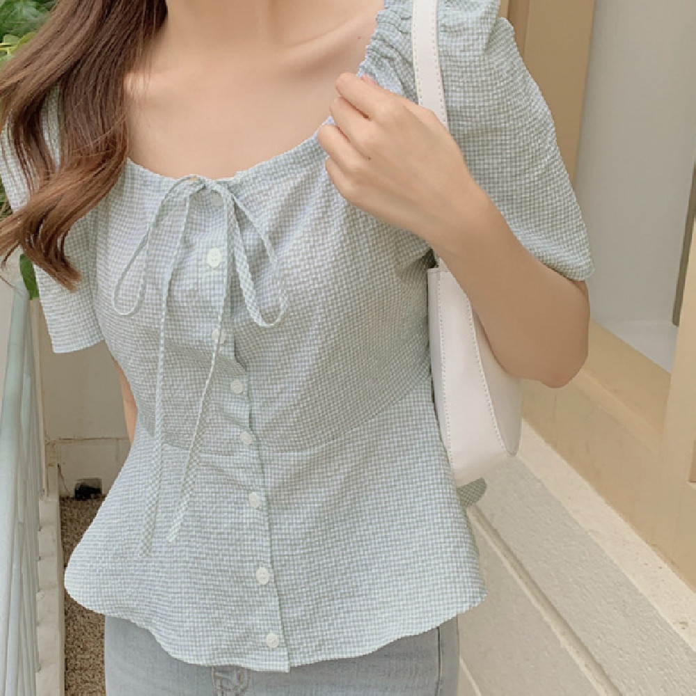 Summer Waist-tight Single-breasted Short Ruffle Top