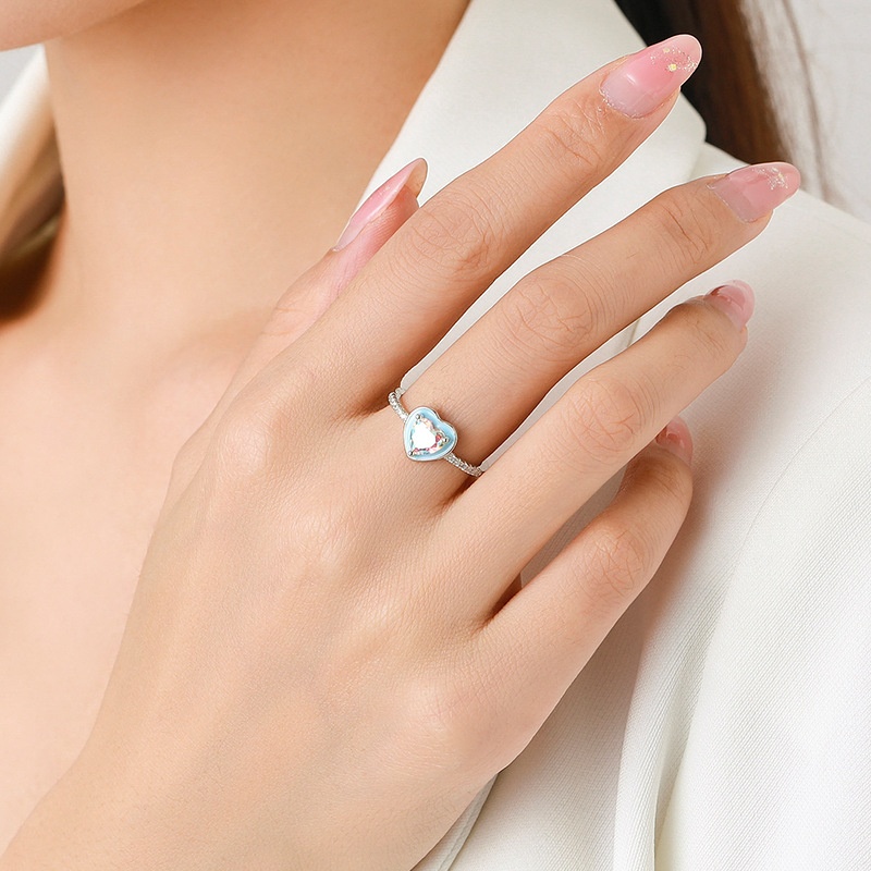 Sterling Silver Inlaid Colorful Heart-shaped Zircon Ring