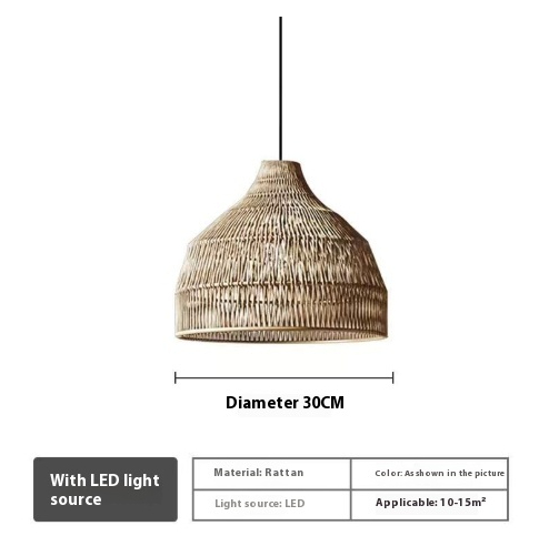 Bedroom Balcony Lantern Hemp Rope Pastoral Rattan Art Pendant Lamp