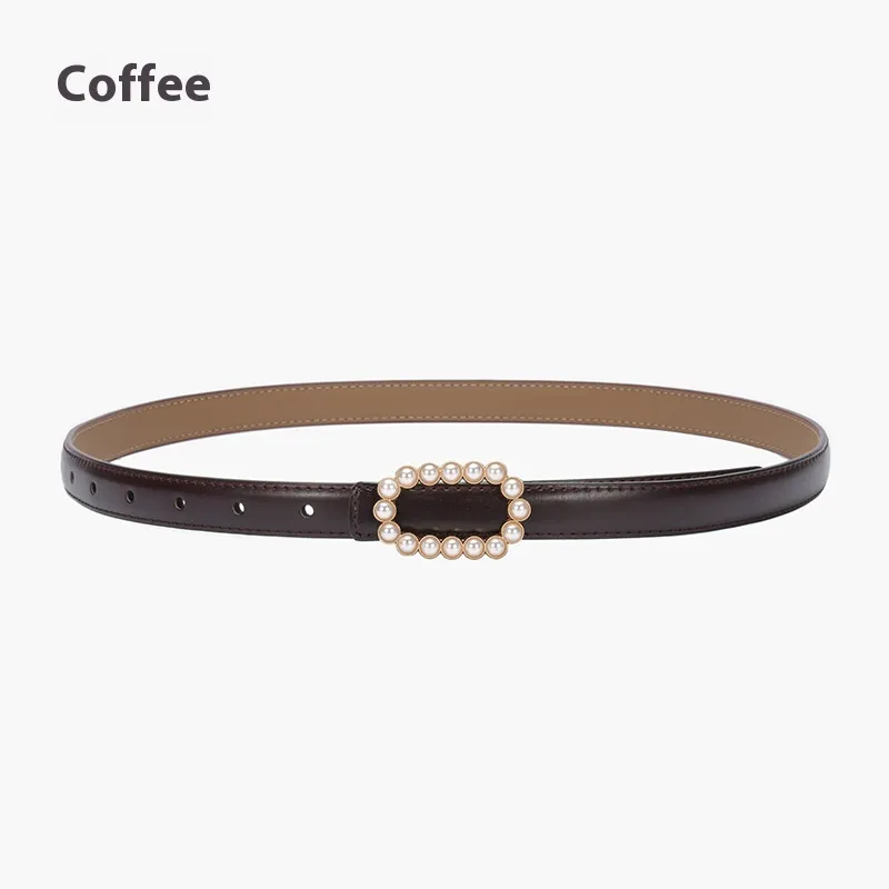 Genuine Leather Black Fashion Belt Fine Decorative One-suit Skirt Suit Jeans - 20929 Coffee