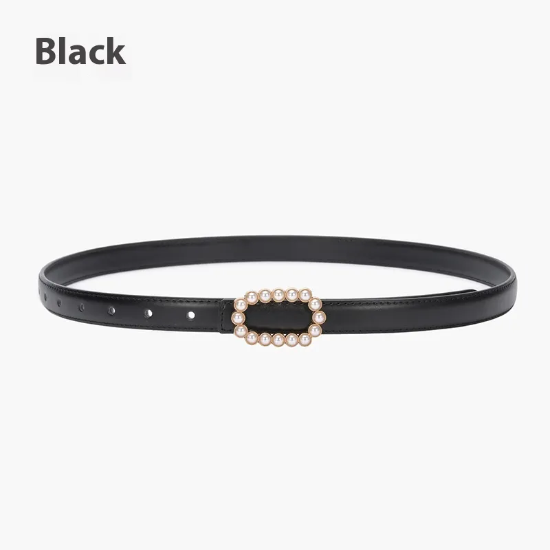 Genuine Leather Black Fashion Belt Fine Decorative One-suit Skirt Suit Jeans - 20929 Black