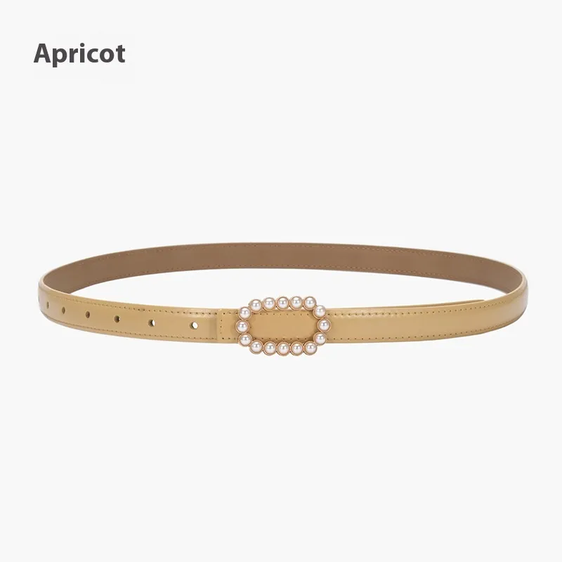 Genuine Leather Black Fashion Belt Fine Decorative One-suit Skirt Suit Jeans - 20929 Apricot