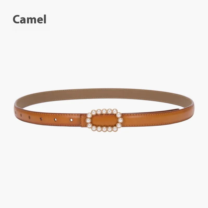 Genuine Leather Black Fashion Belt Fine Decorative One-suit Skirt Suit Jeans - 20929 Camel