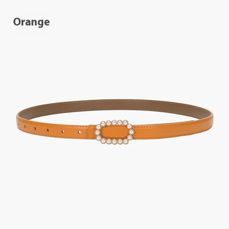 Genuine Leather Black Fashion Belt Fine Decorative One-suit Skirt Suit Jeans - Orange