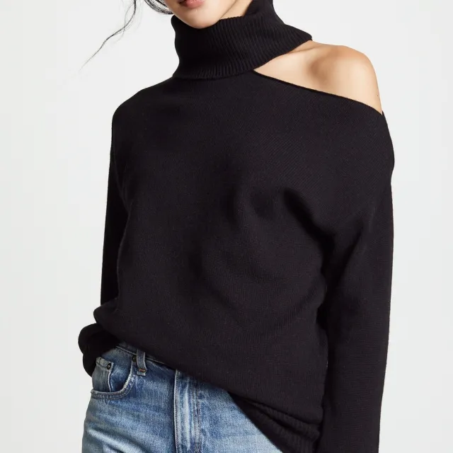 Solid Color Two Lapel Off shoulder Sexy Women's Sweater Coffee - Shop at LoveMi