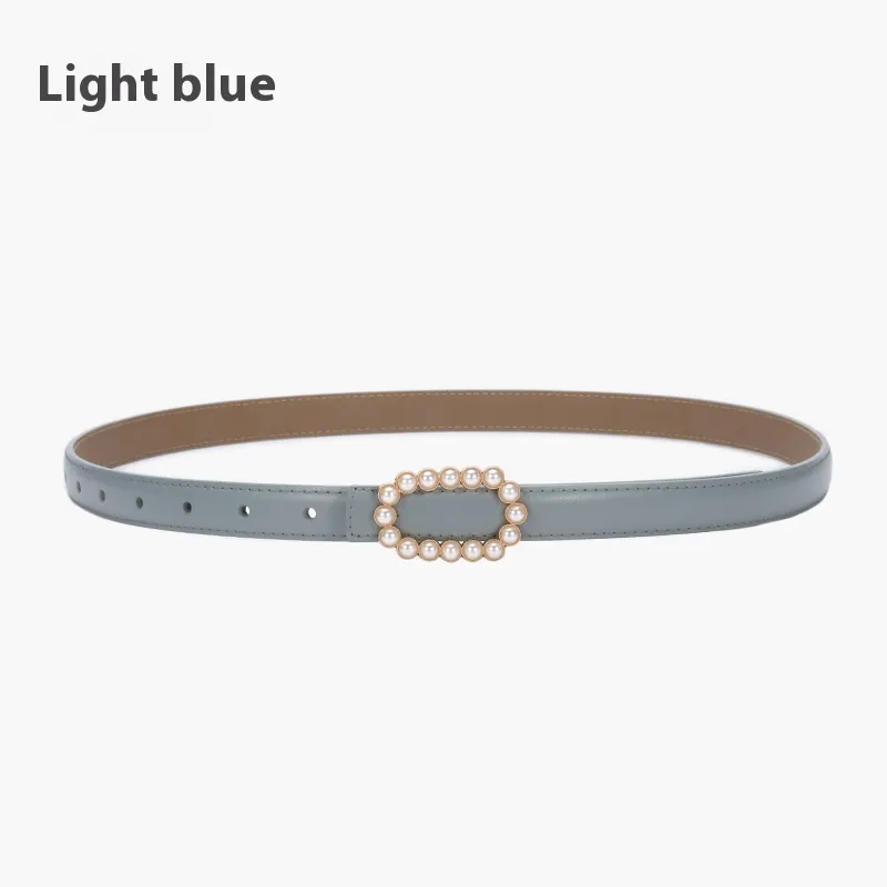 Genuine Leather Black Fashion Belt Fine Decorative One-suit Skirt Suit Jeans - 20929 Light Blue