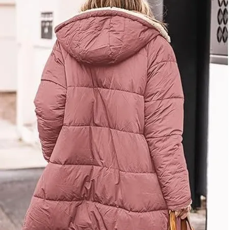Winter Women's Clothing Coat Fleece lined Lengthened Thermal Cotton padded Clothes Bean Pink Color Addition - Shop at LoveMi