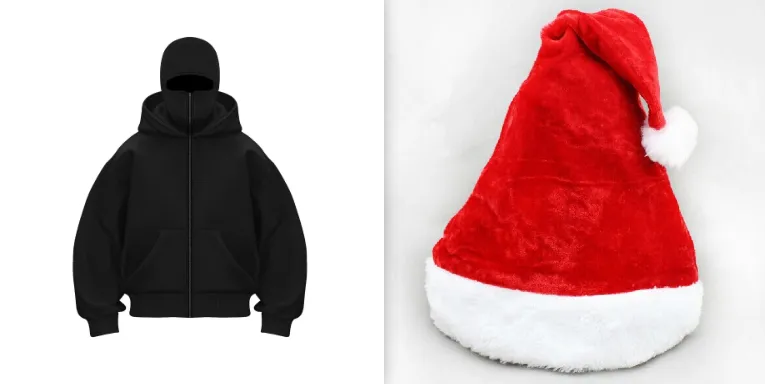 Fleece-lined Double Hood Unique Design Hooded Sweater - Black Set