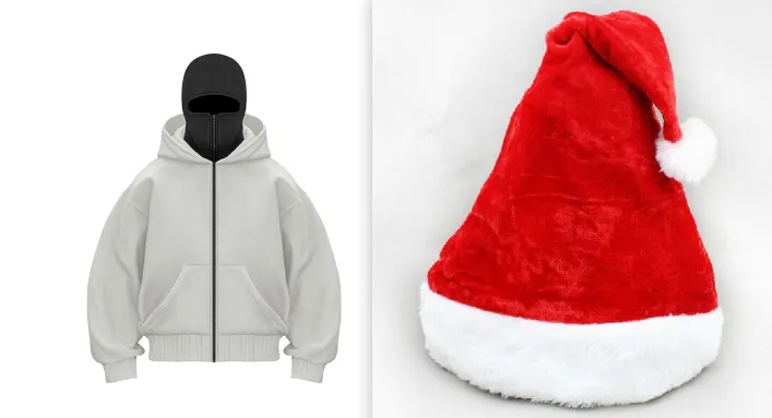 Fleece-lined Double Hood Unique Design Hooded Sweater - Light Grey Set