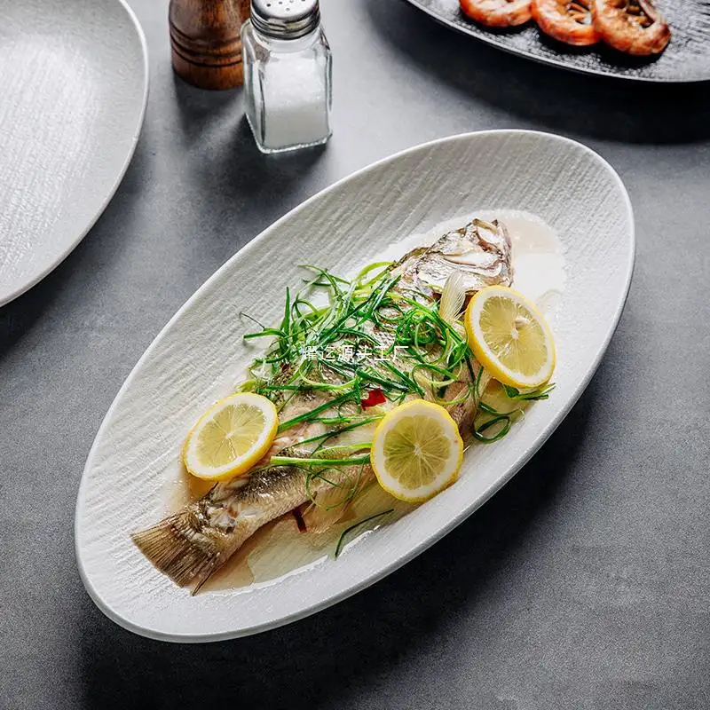 Creative Ceramic Oval Fish Dish Household