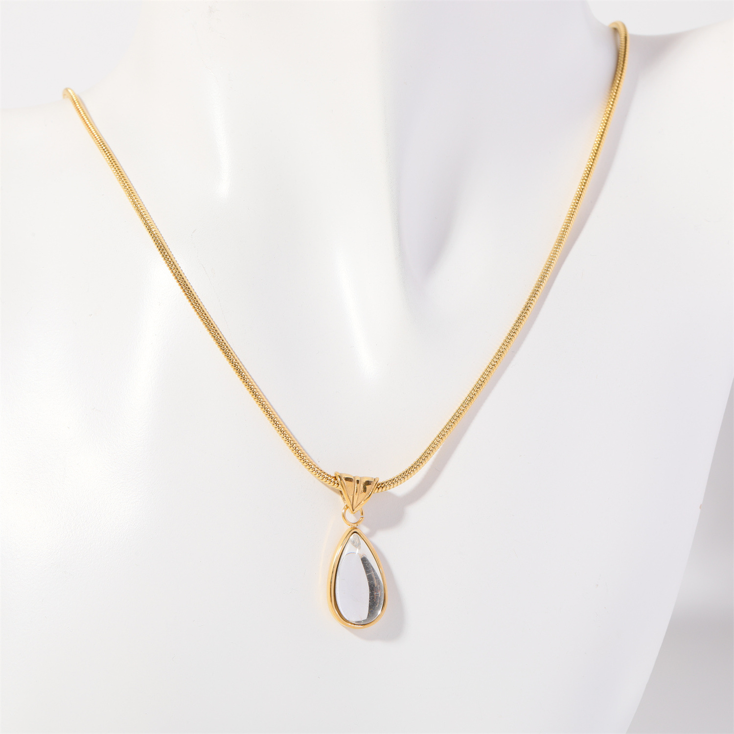 Retro French Temperament Water Drop Necklace Ocean Pendant Lock Titanium Steel Gold Plated