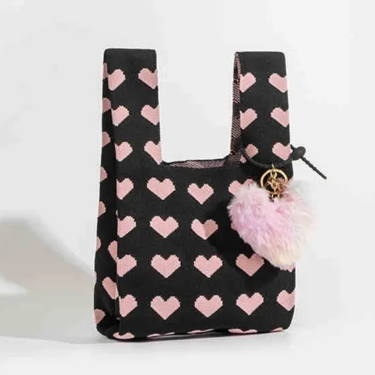 All matching Weaving Black Heart Knitted Clutch Black - Shop at LoveMi