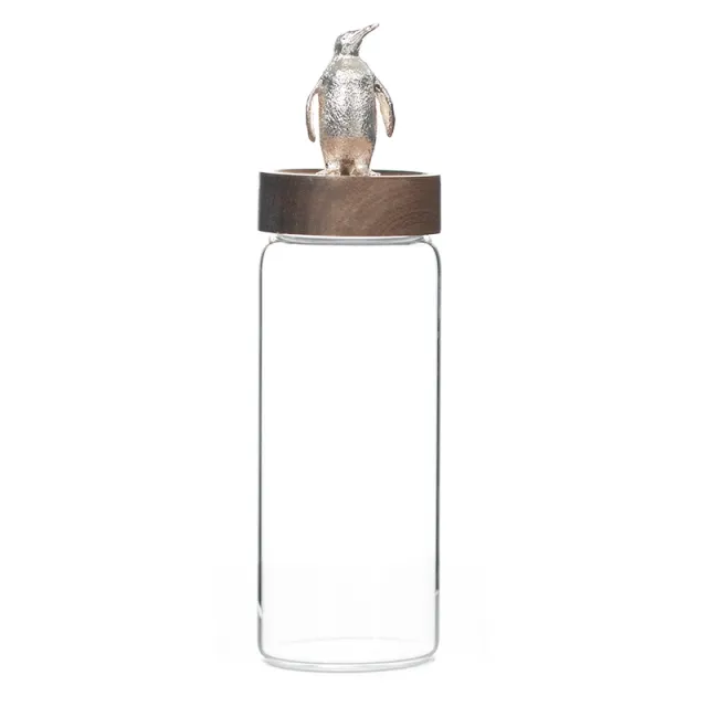 Light Luxury Glass Sealed Can Tea Pot Household Coffee Bean Storage Pot Large Silver Penguin - Shop at LoveMi