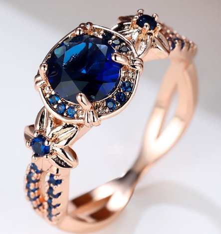 Black Gold Opal Purple Round Diamond Small Flower Ring