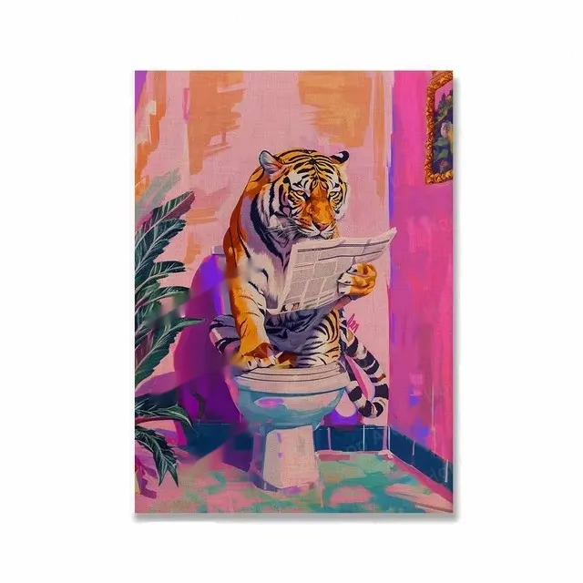 Funny Jungle Animal Tiger In Bathroom Toilet Poster - Tiger