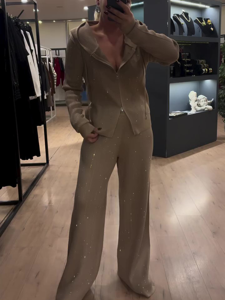 Hooded Cardigan Short Coat Two-piece Pants