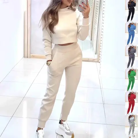 Stand Collar Sports Suit Fashion Pullover Long-sleeves Short Top