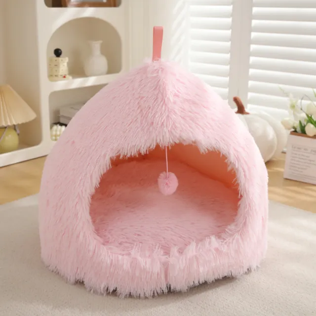 Winter Cat Nest Plush Warm Pet Bed Light Pink - Shop at LoveMi