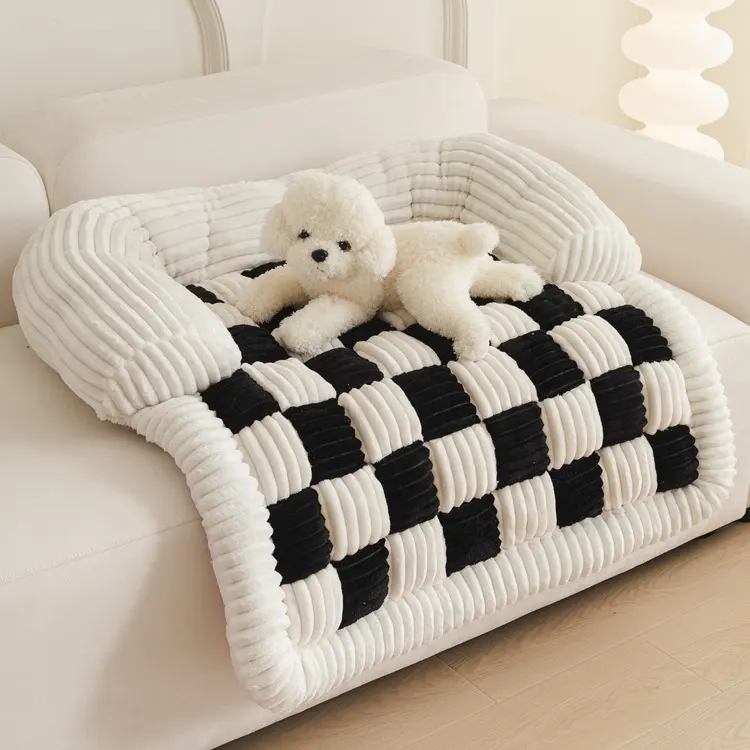 Pet Chessboard Grid Kennel Pad Autumn and Winter Warm