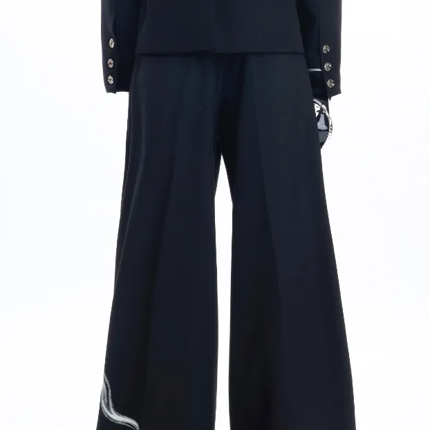 Metal Button Padded Shoulder Suit Suit Black Pants - Shop at LoveMi