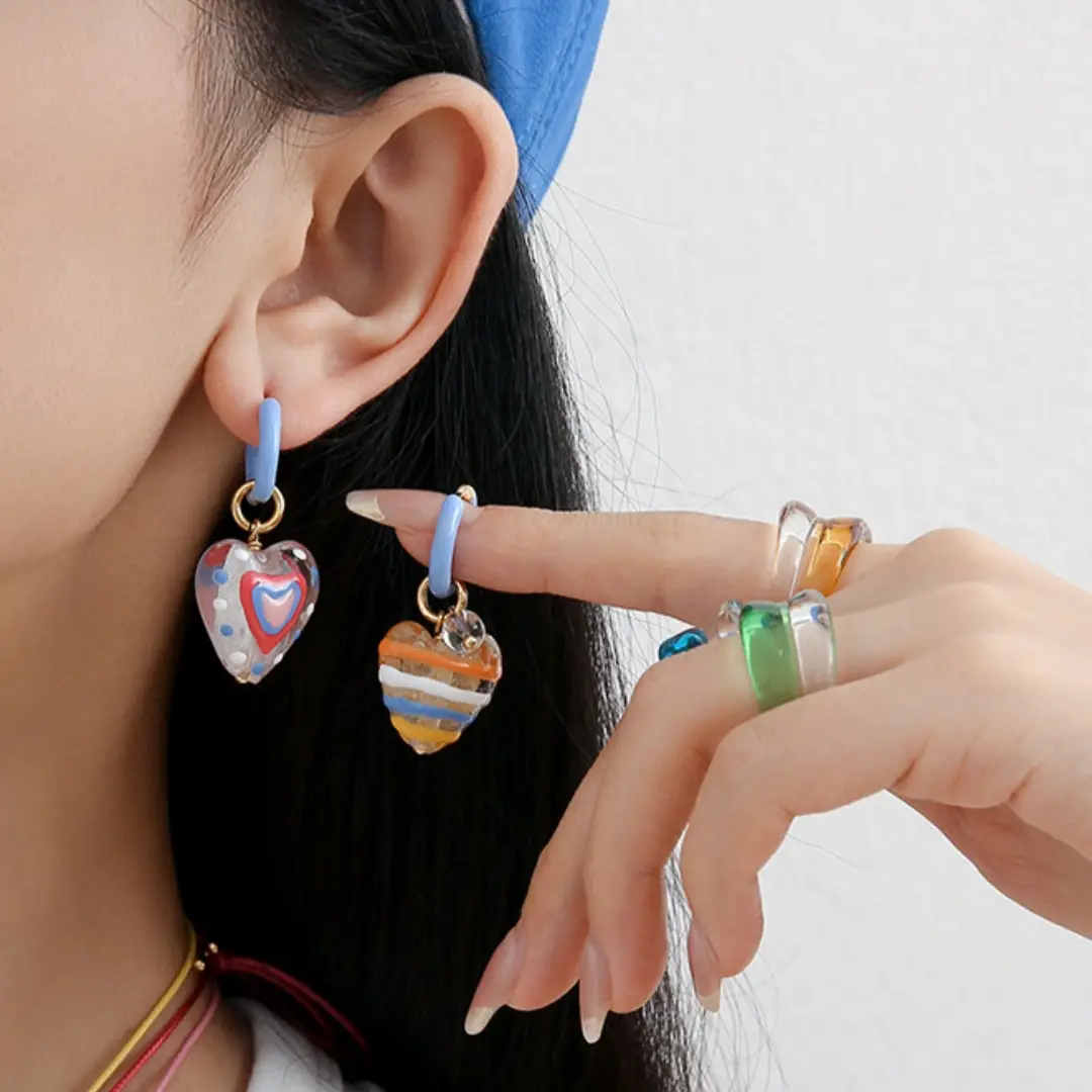 Women's Cute Color Dopamine Peach Heart Glaze Handmade Enamel Earrings