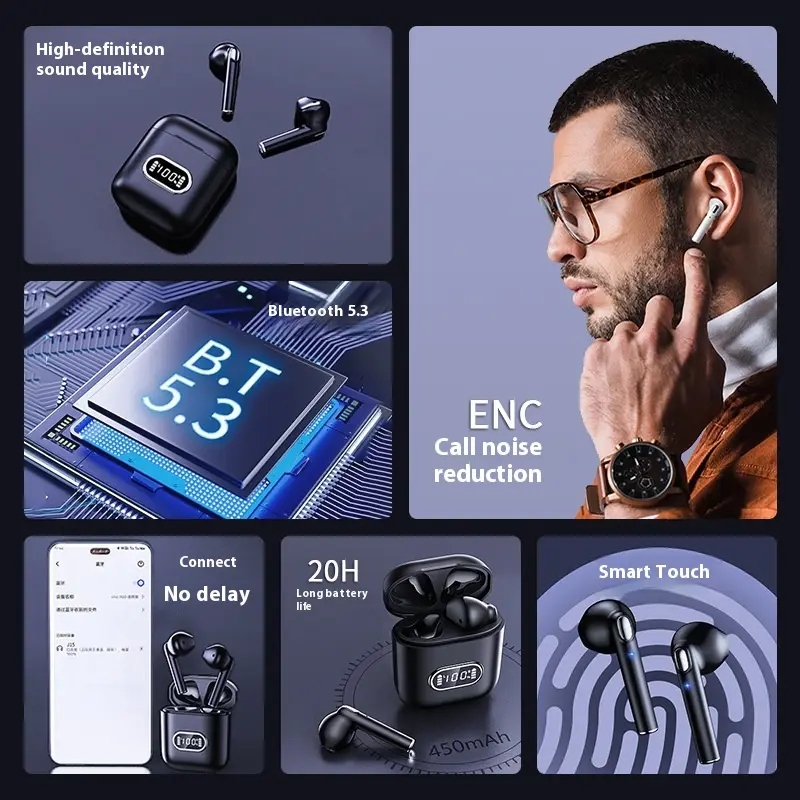 Digital Display Noise Reduction In-ear Wireless Bluetooth Headset