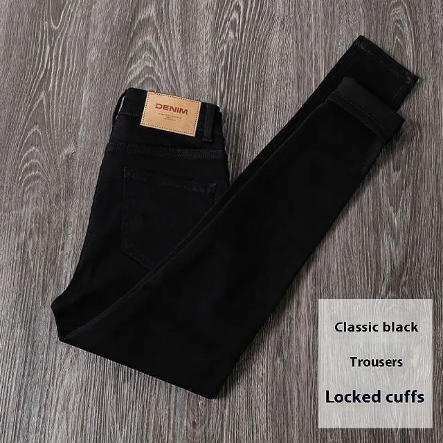 Black High Waist Stretch Jeans Regular Classic Black Trousers - Shop at LoveMi
