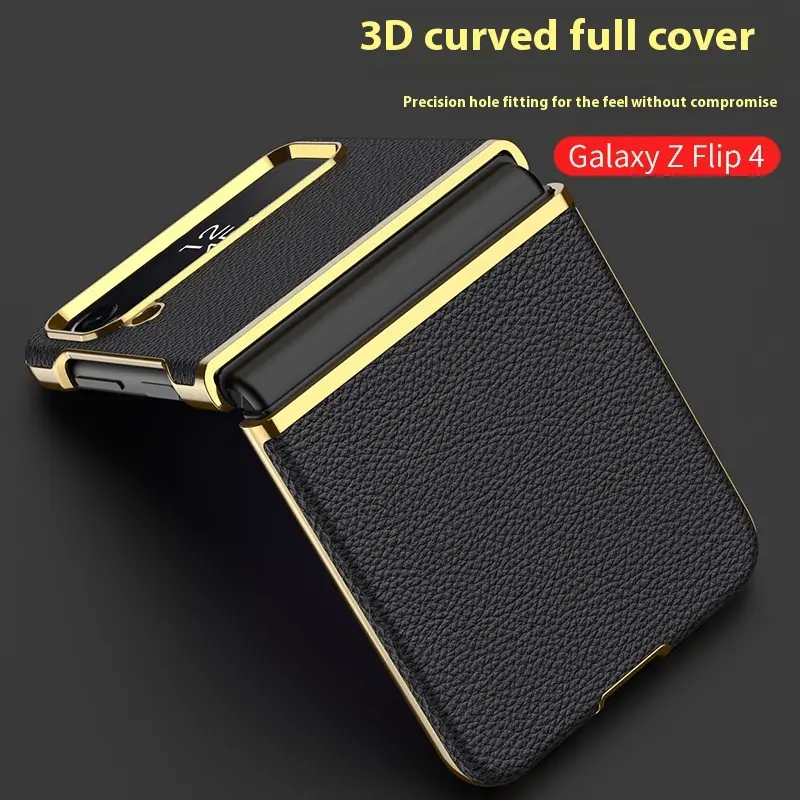 Z Flip4 Phone Case Zflip4 Foldable Screen All-inclusive Plain Leather