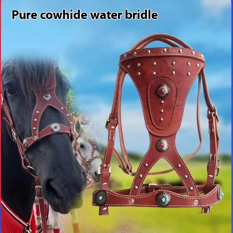 Horse Halter Pure Cowhide Equipment Dragon Cover Metal Buckle Elegant