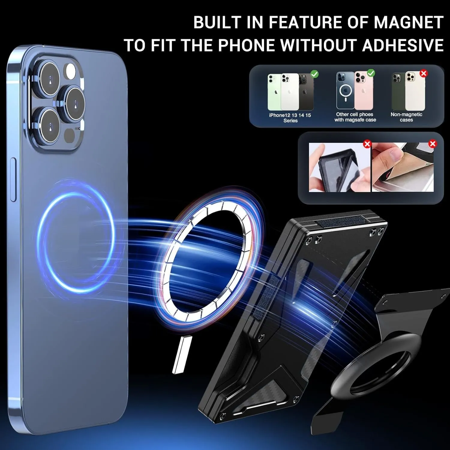 Built-in Magnetic Metal Card Clamp Mobile Phone
