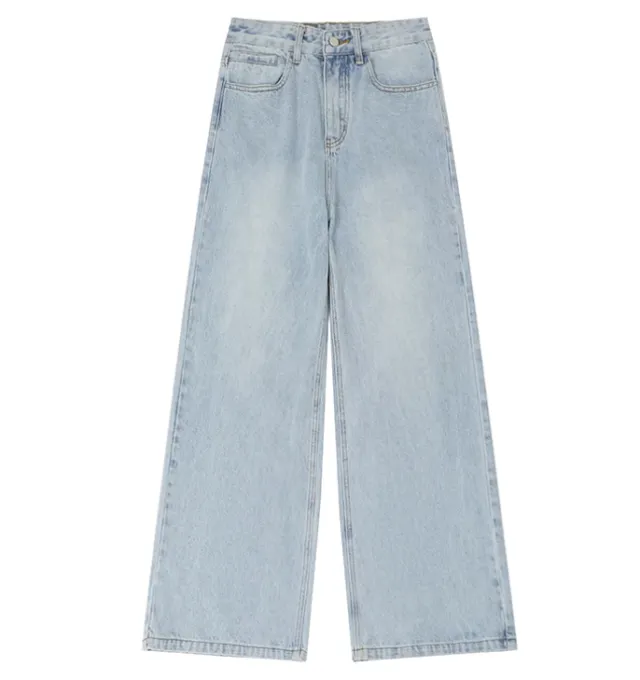 Retro Trendy Distressed Straight Wide Leg Versatile Loose Men's And Women's Denim Trousers Blue - Shop at LoveMi