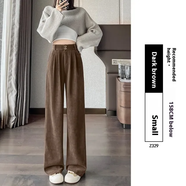 Women's Casual Solid Color Loose Japanese Style Wide Leg Pants Dark Coffee Color Small Man - Shop at LoveMi