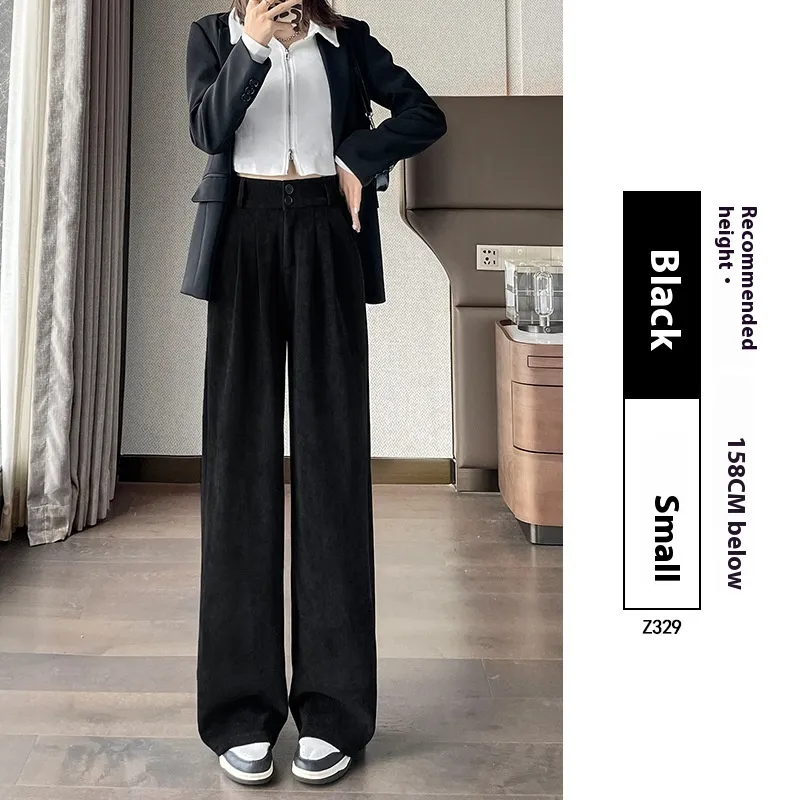 Women's Casual Solid Colour Loose Japanese Style Wide Leg Pants - Black