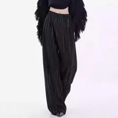 Stripe Thickening Casual Pants Pleated Mop Wide Leg Pants - Black - View 1