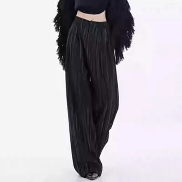 Stripe Thickening Casual Pants Pleated Mop Wide Leg Pants Black - Shop at LoveMi